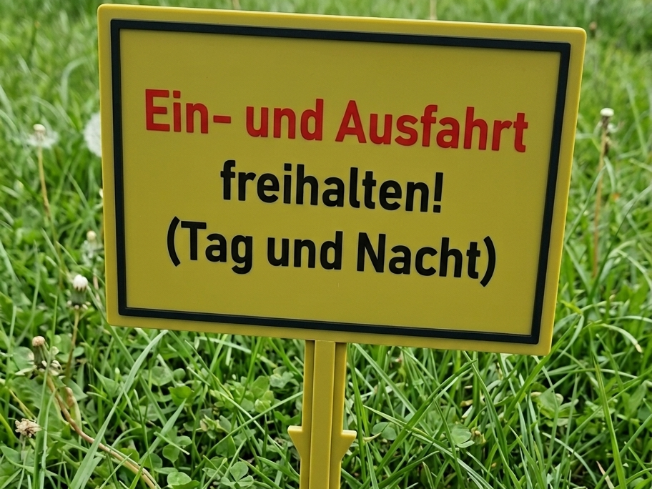 Warnschild - „Ein- und Ausfahrt freihalten! 