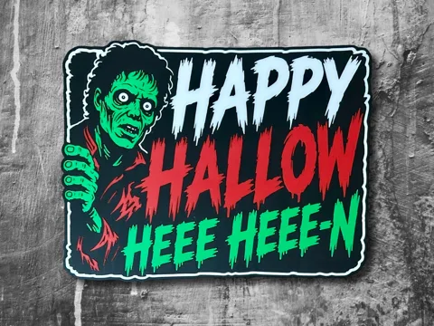 Letrero o emblema decorativo: MJ Zombie Happy Hallow Heee Heee-n Sign — referencia de MakerWorld