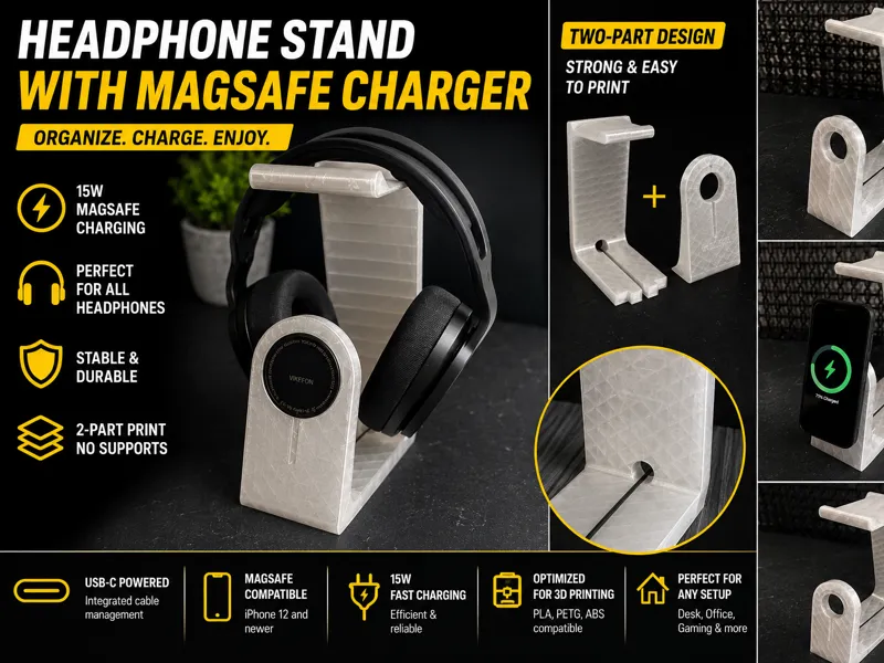 Headphone Stand MagSafe Charger PETG Optimised