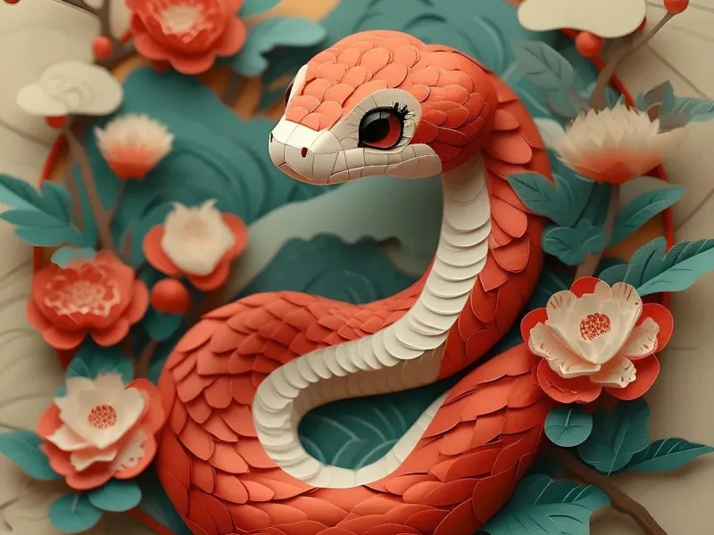蛇年立体剪纸浮雕画《蛇报佳春》