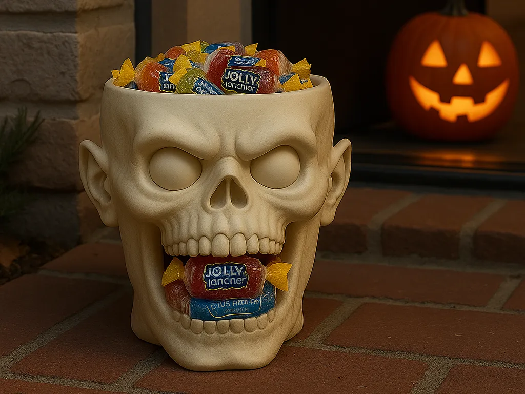 Scary Skull Head Halloween Candy Bowl - Free 3D Print Model - MakerWorld