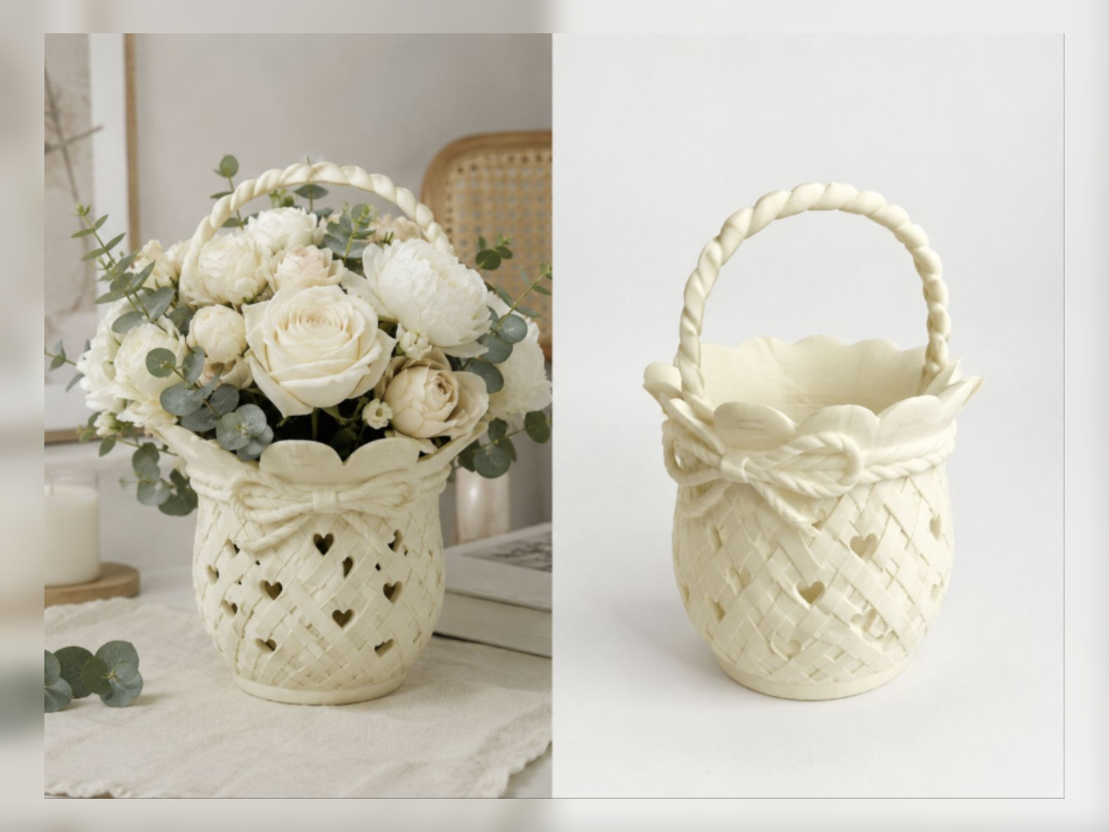 Ivory Heart Basket Vase