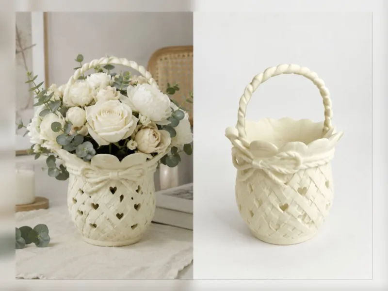 Ivory Heart Basket Vase