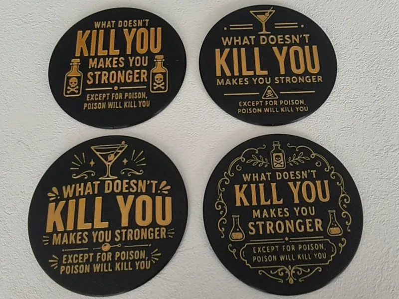 Funny Poison Quote Coasters with Holder