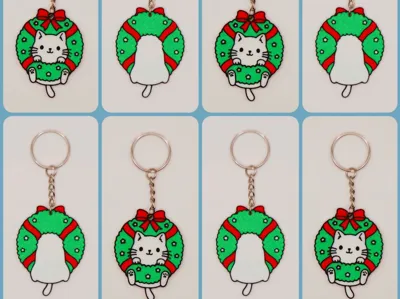 Christmas wreath cat keychain