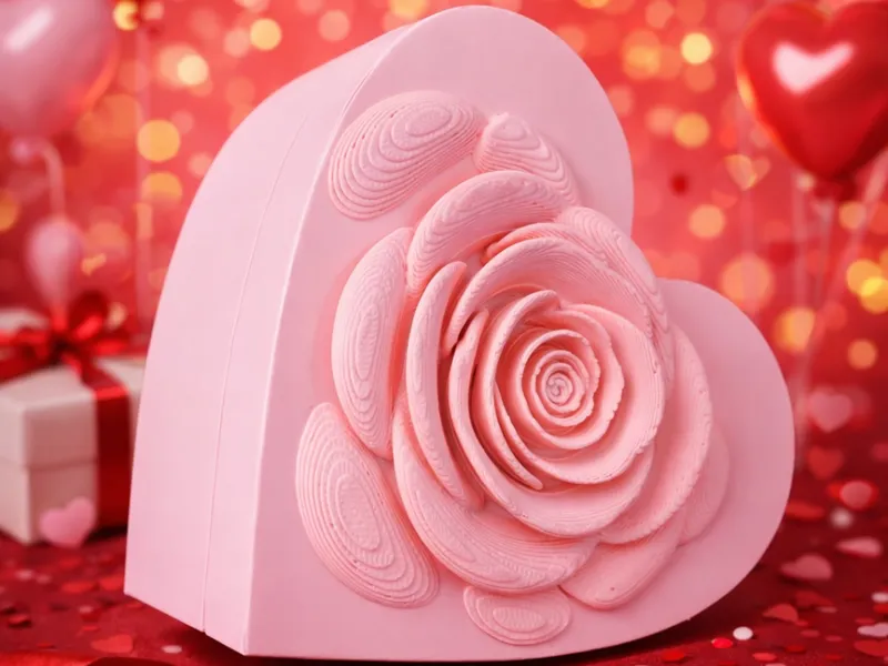 Caixa Coração com Flor em 3D