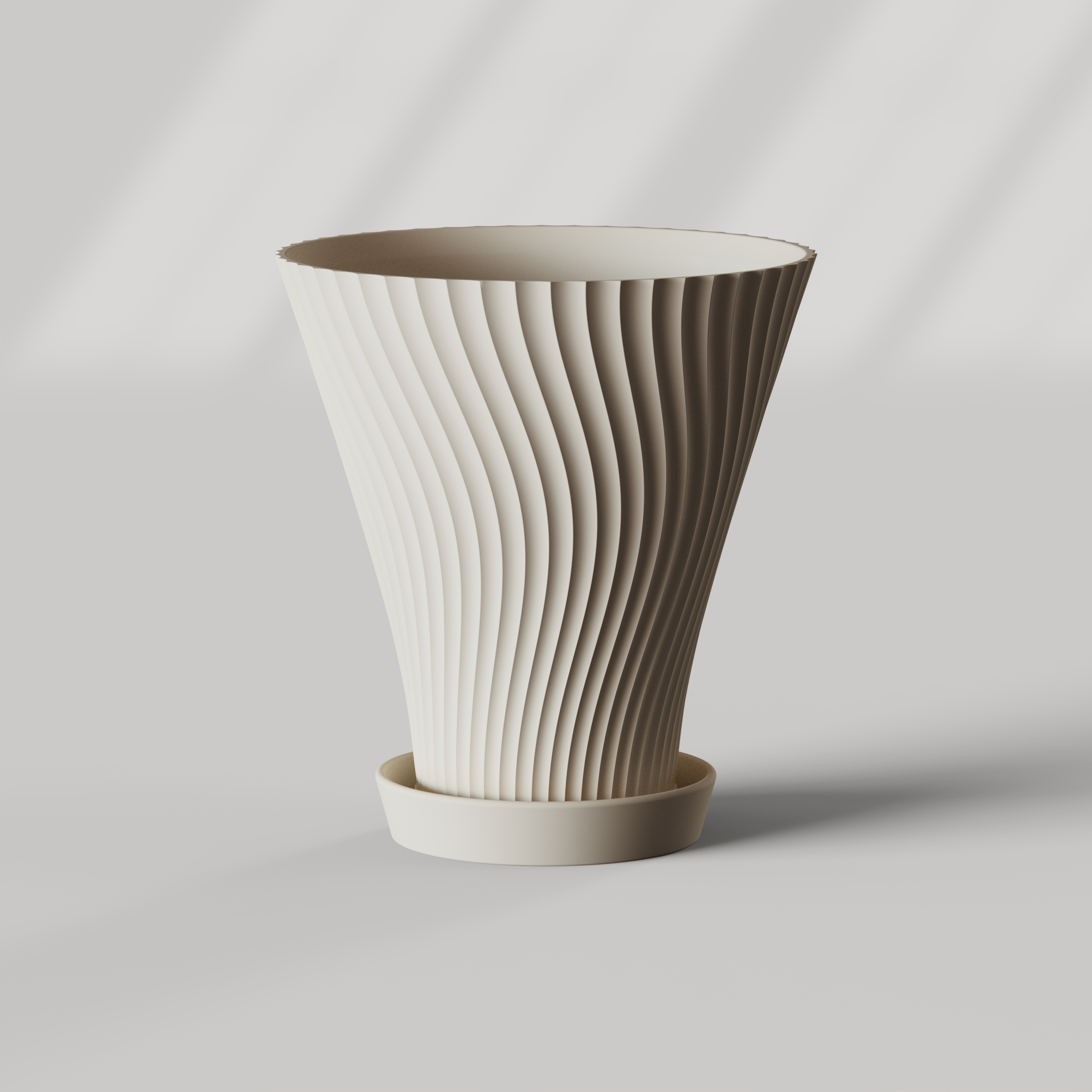 Scandi-Style Rippled Flower Pot with Drainage Tray - 1