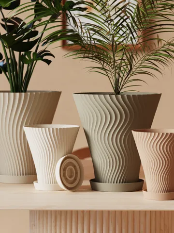 Maceta decorativa: Scandi-Style Rippled Flower Pot with Drainage Tray — vista de referencia 2