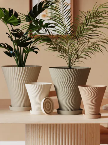 Maceta decorativa: Scandi-Style Rippled Flower Pot with Drainage Tray — vista de referencia 3