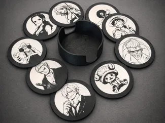 One Piece Coaster-Set + Holder - Fanart 24 Designs