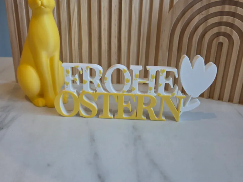 Schriftzug Frohe Ostern mit Tulpenmuster