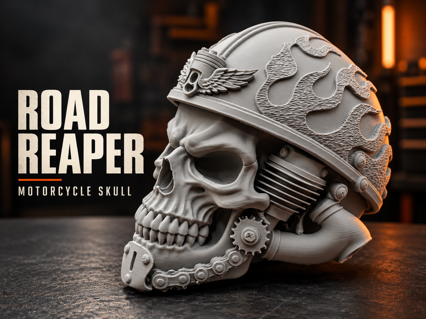Road Reaper – Motorcycle Skull with Helmet - 1