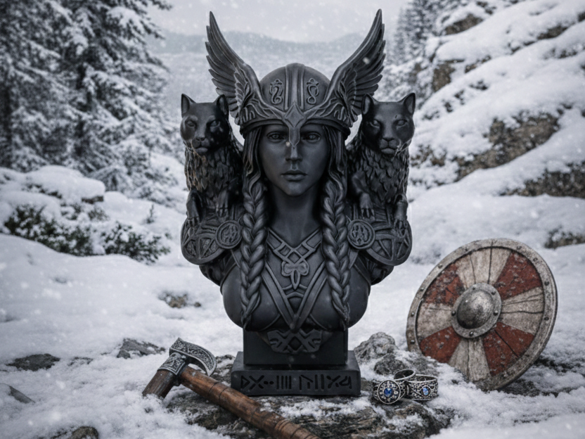 Freyja Bust with Cats - Norse Mythology Decor