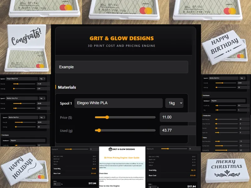 4x Gift Card Boxes + FREE 3D Print Pricing Engine 