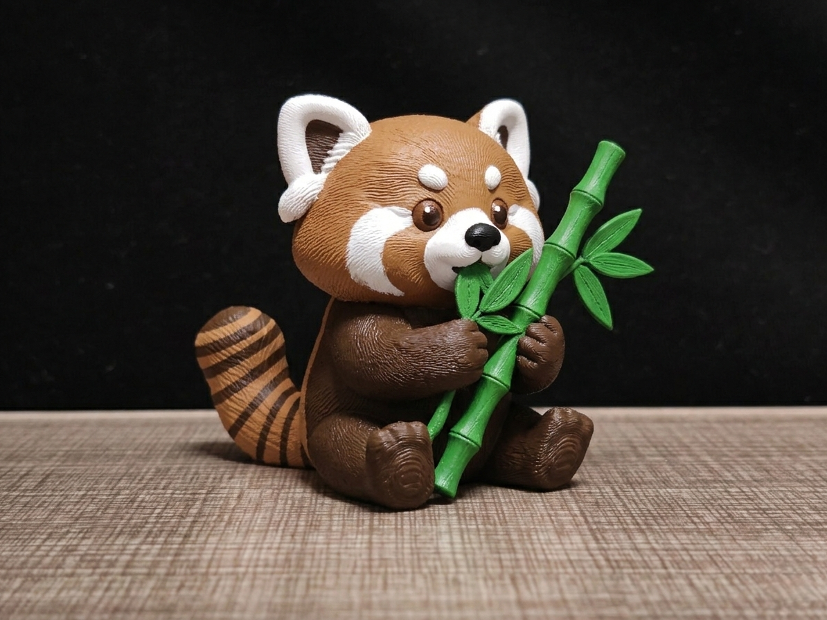 坐着吃竹子的小熊猫（sit eat bamboo red panda）