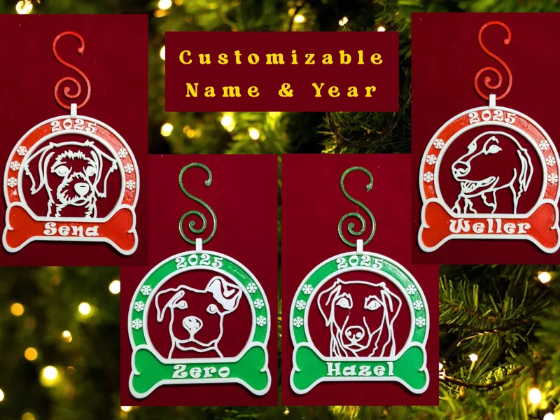 Dog Ornaments - Custom Name/Year!