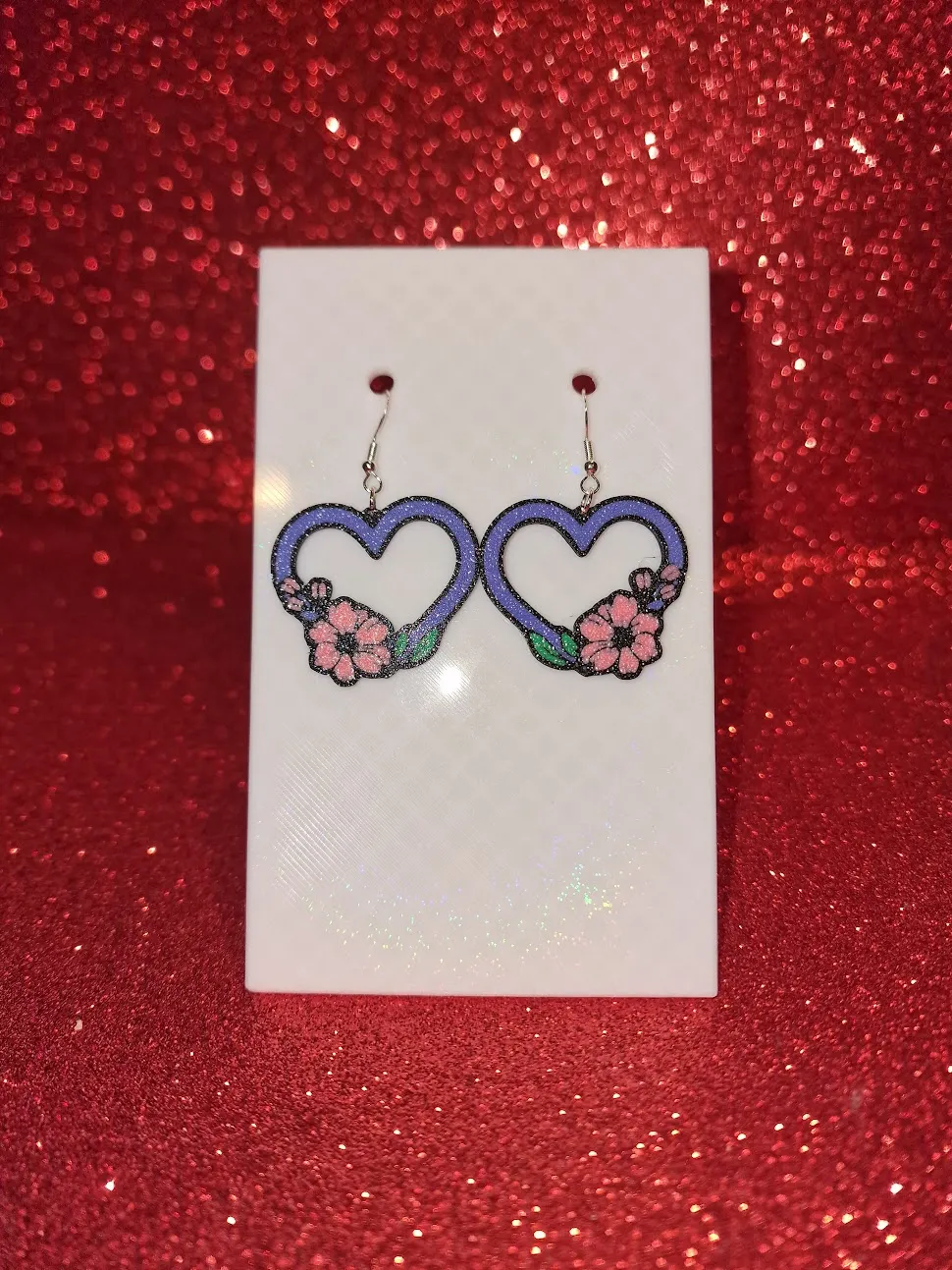 Flower heart earrings view 2