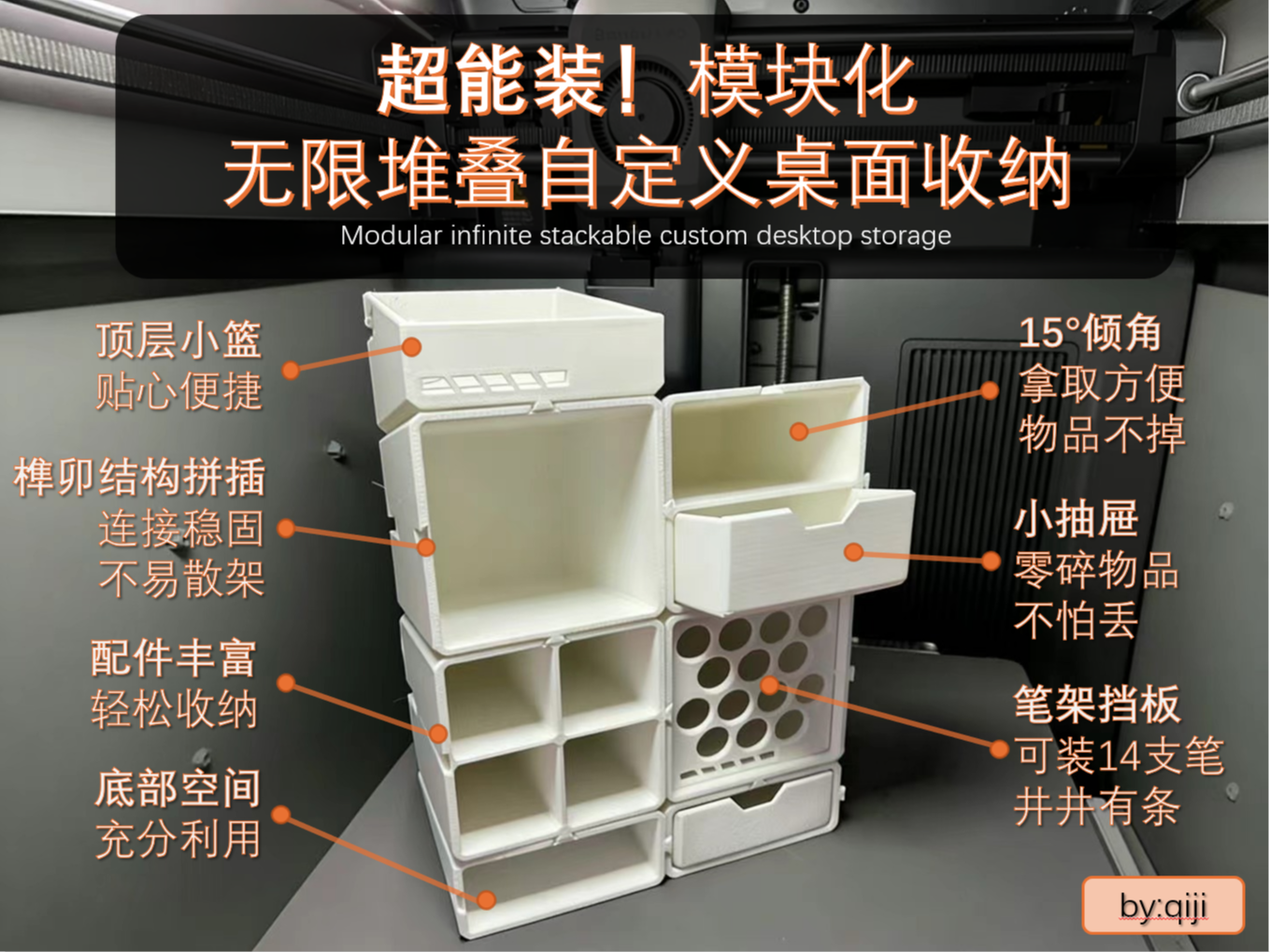 超能装！模块化无限堆叠自定义桌面收纳 [A1mini可打印]