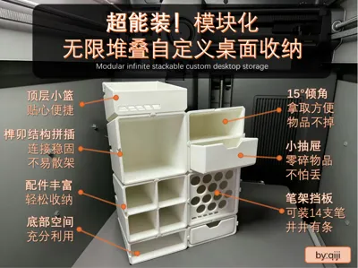 Super spacious! Modular infinitely stackable customizable desktop organizer [A1 mini printable]
