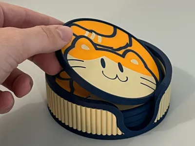 Cute Cat Coaster Set with Holder 
