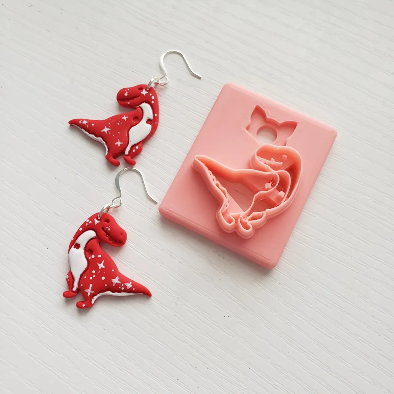 Cute T-rex Dinosaur Polymer Clay Earring Cutter view 3