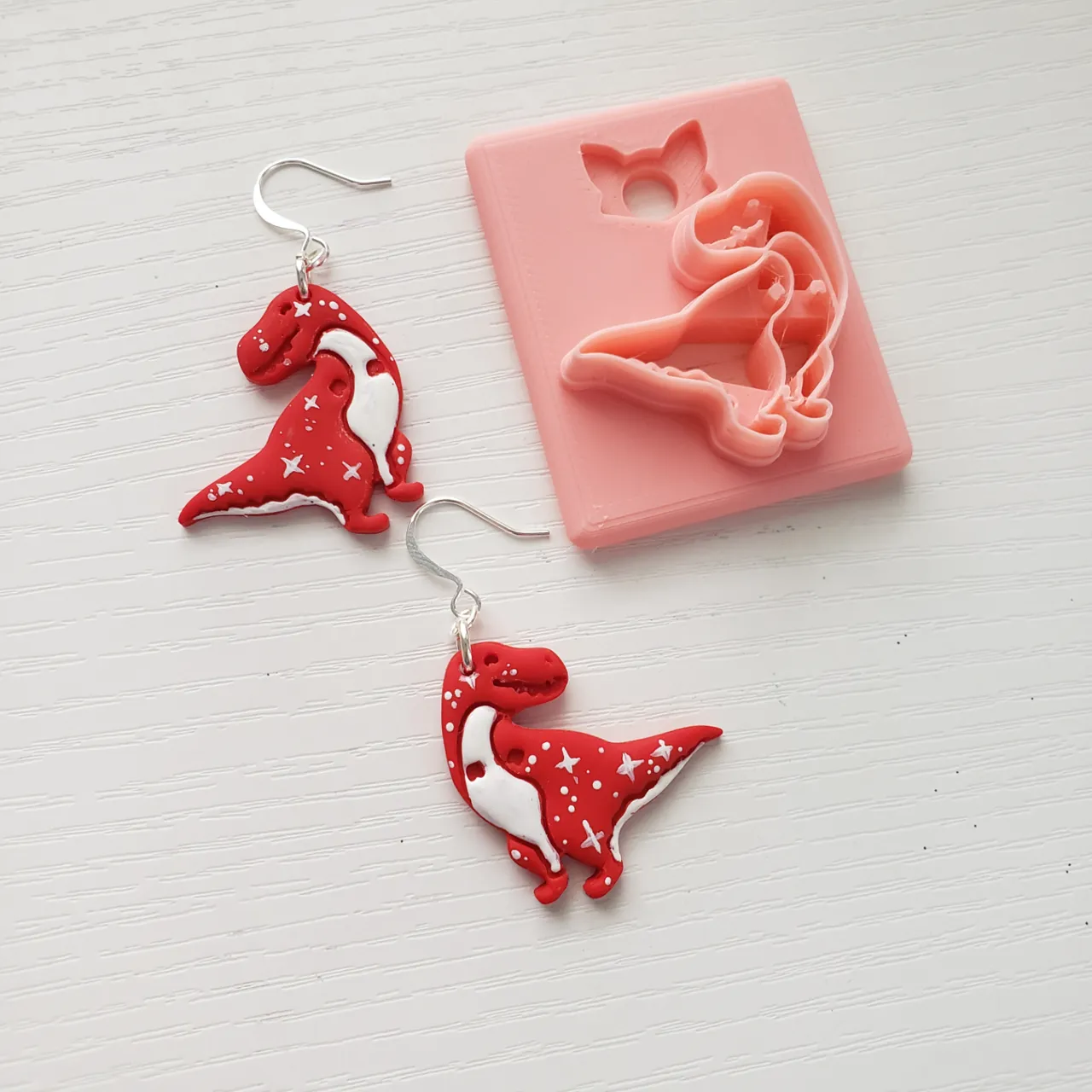 Cute T-rex Dinosaur Polymer Clay Earring Cutter view 2