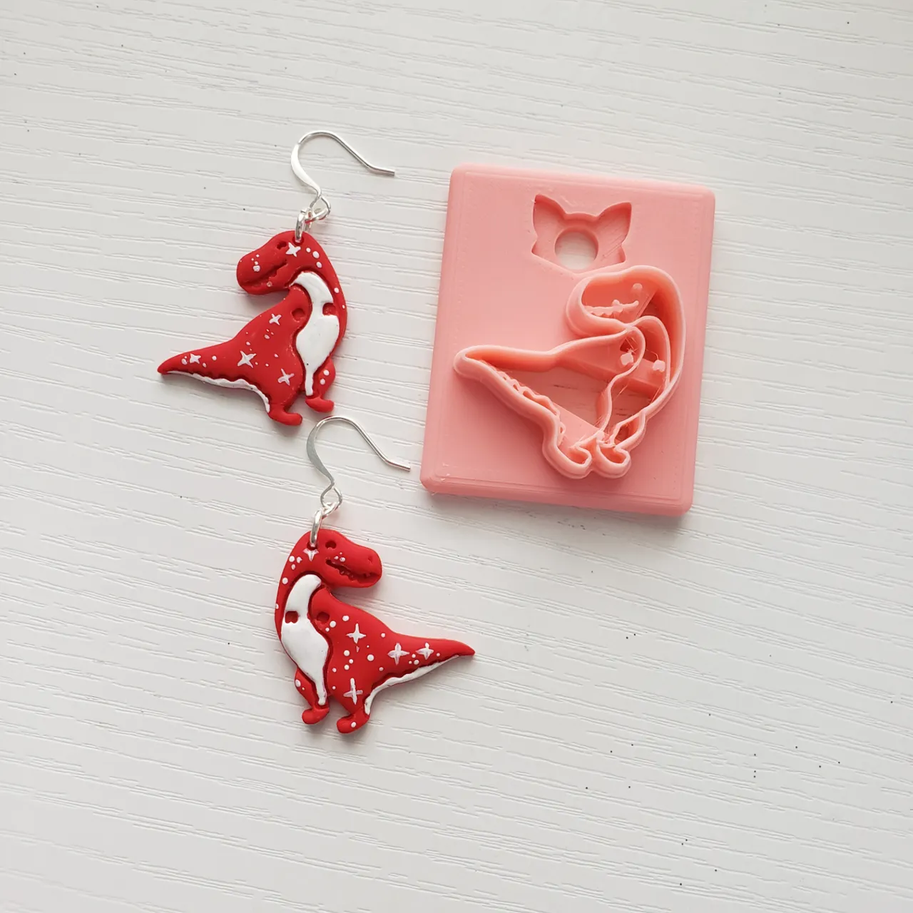 Cute T-rex Dinosaur Polymer Clay Earring Cutter view 4