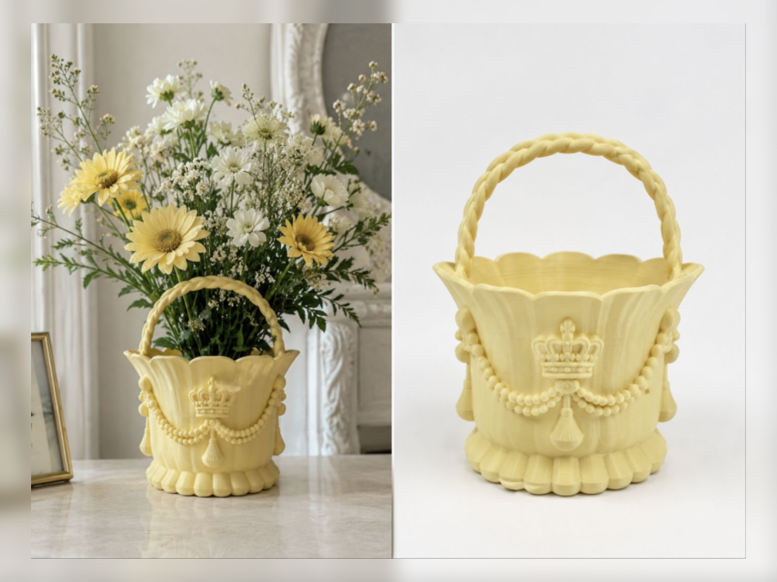 Yellow Cherub Basket Vase