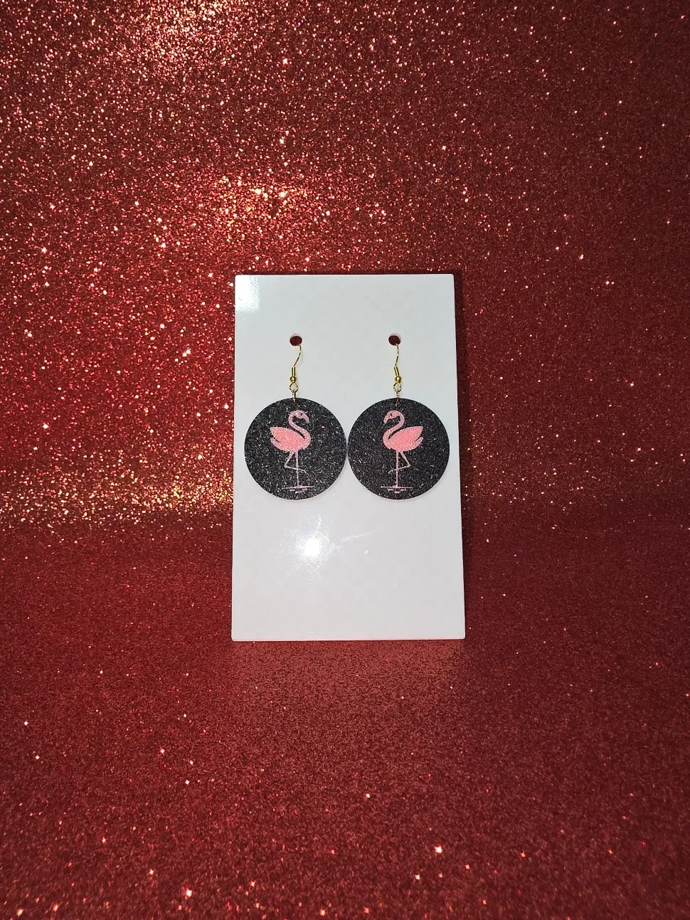 Flamingo in a round earrings view 2