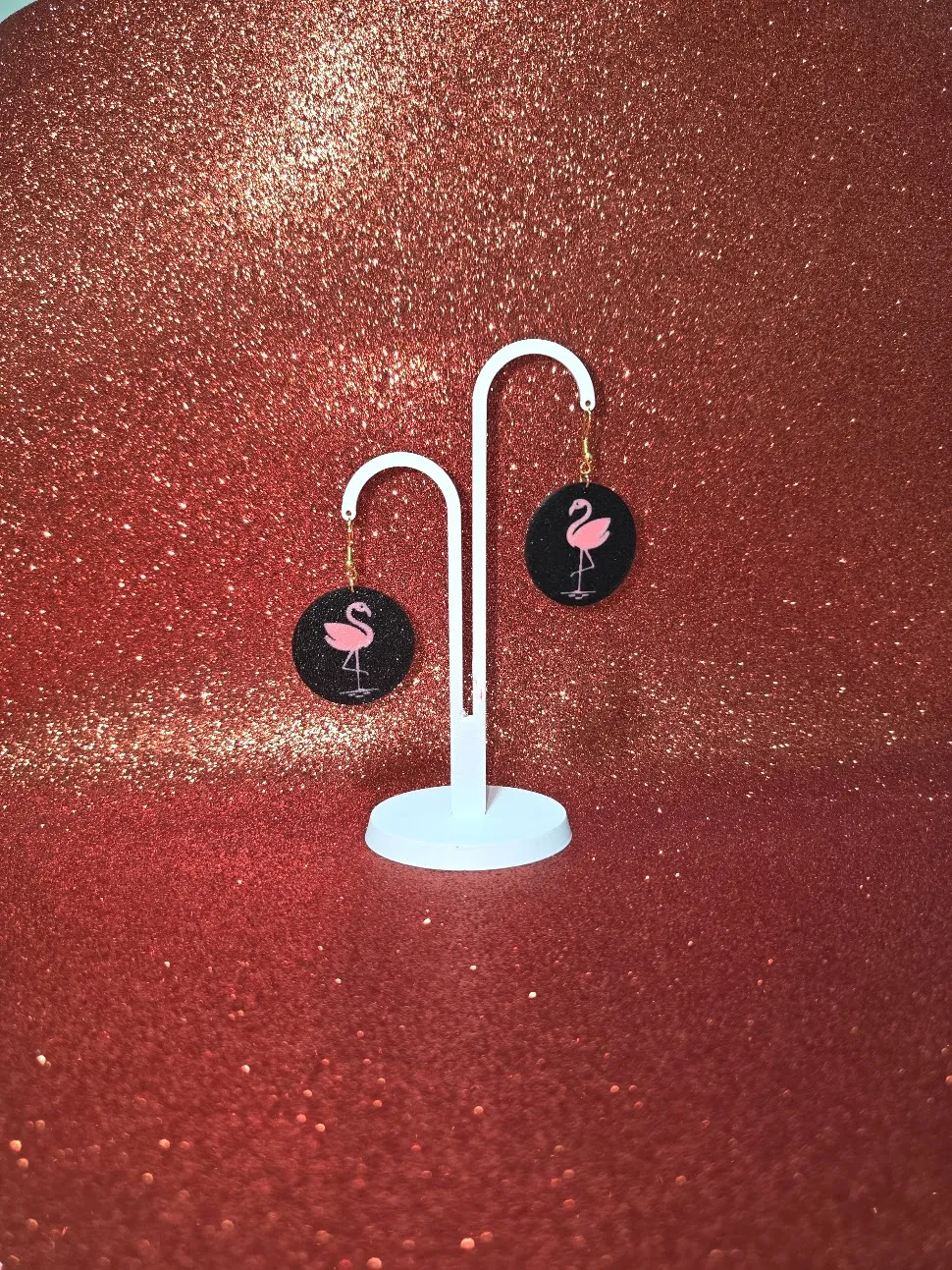 Flamingo in a round earrings view 3