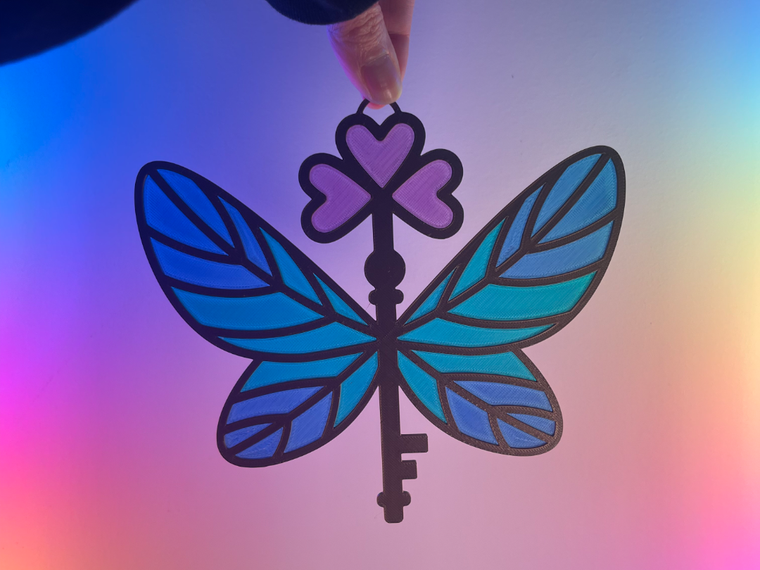 Winged Key Suncatcher Stained Glass Bookish Decor