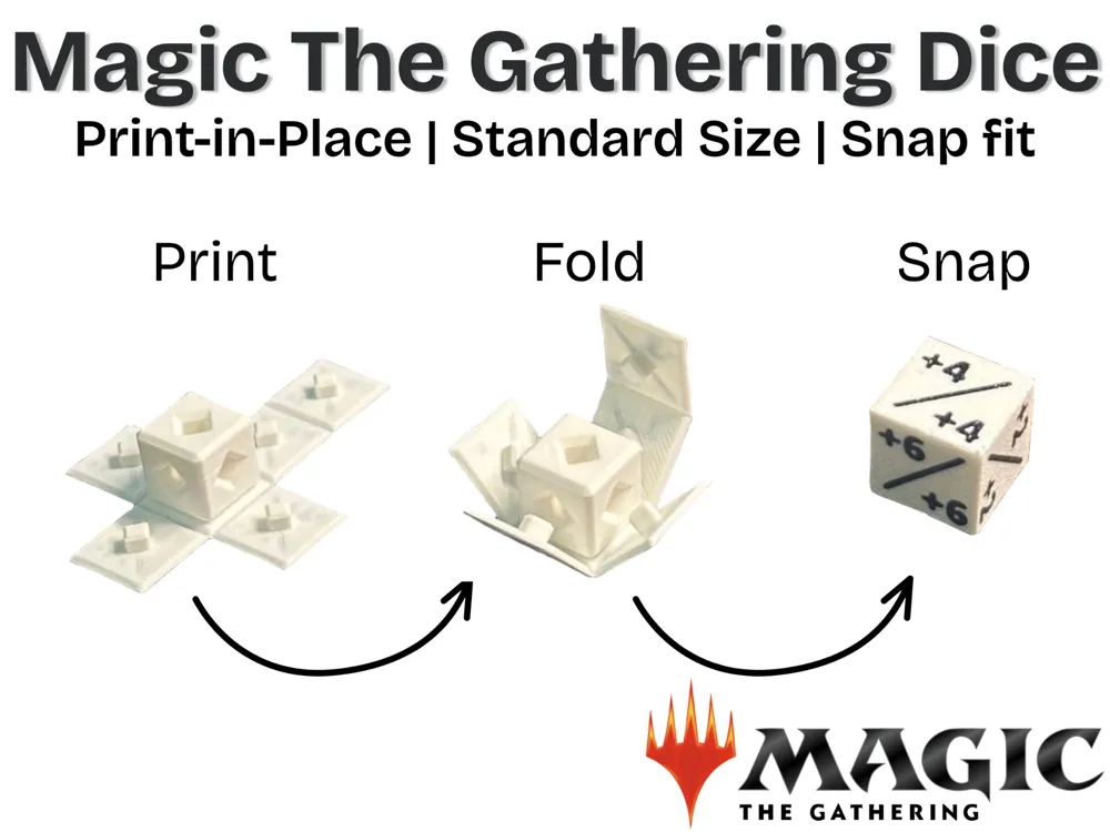 Accesorio para impresora 3D: MTG - Print in Place +1/+1 Counter Dice (AMS). Referencia del modelo original.
