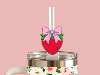 Strawberry Coquette Bow Straw Topper