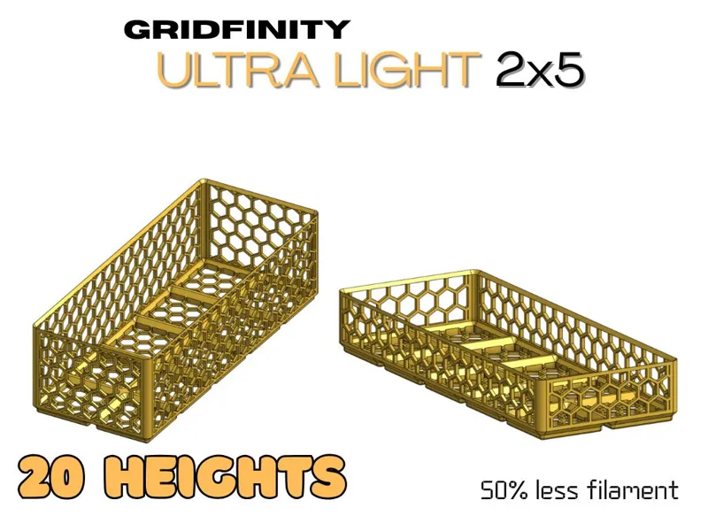 Gridfinity ULTRA light 2x5 (20 heights from 1-20)