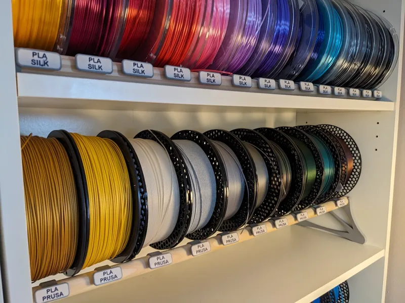 Broom handle spool shelf labels