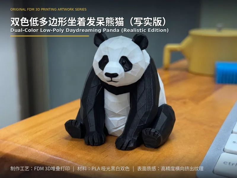 双色低多边形坐着发呆熊猫（写实版）