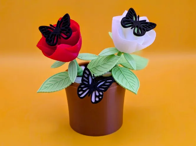 Beautiful Flower with Pot and Magnetic Butterflies