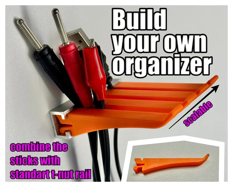Cable organizer stick for t-nut rail (C-profile)