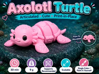 Axolotl Turtle Cute Flexi Print-in-Place Toy Kids