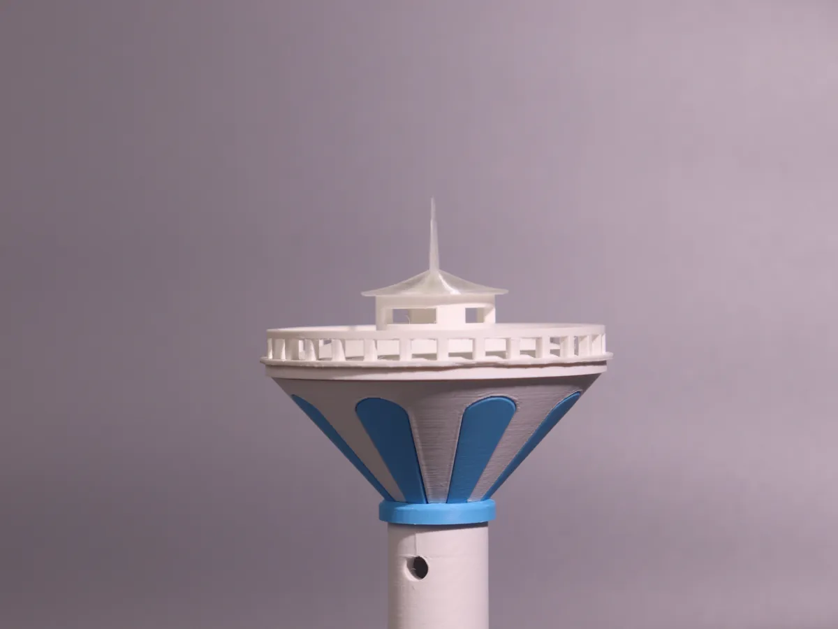 Inverted conical shell water tower, night light model, multi-part ...