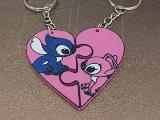 Stitch and Angel love keychain