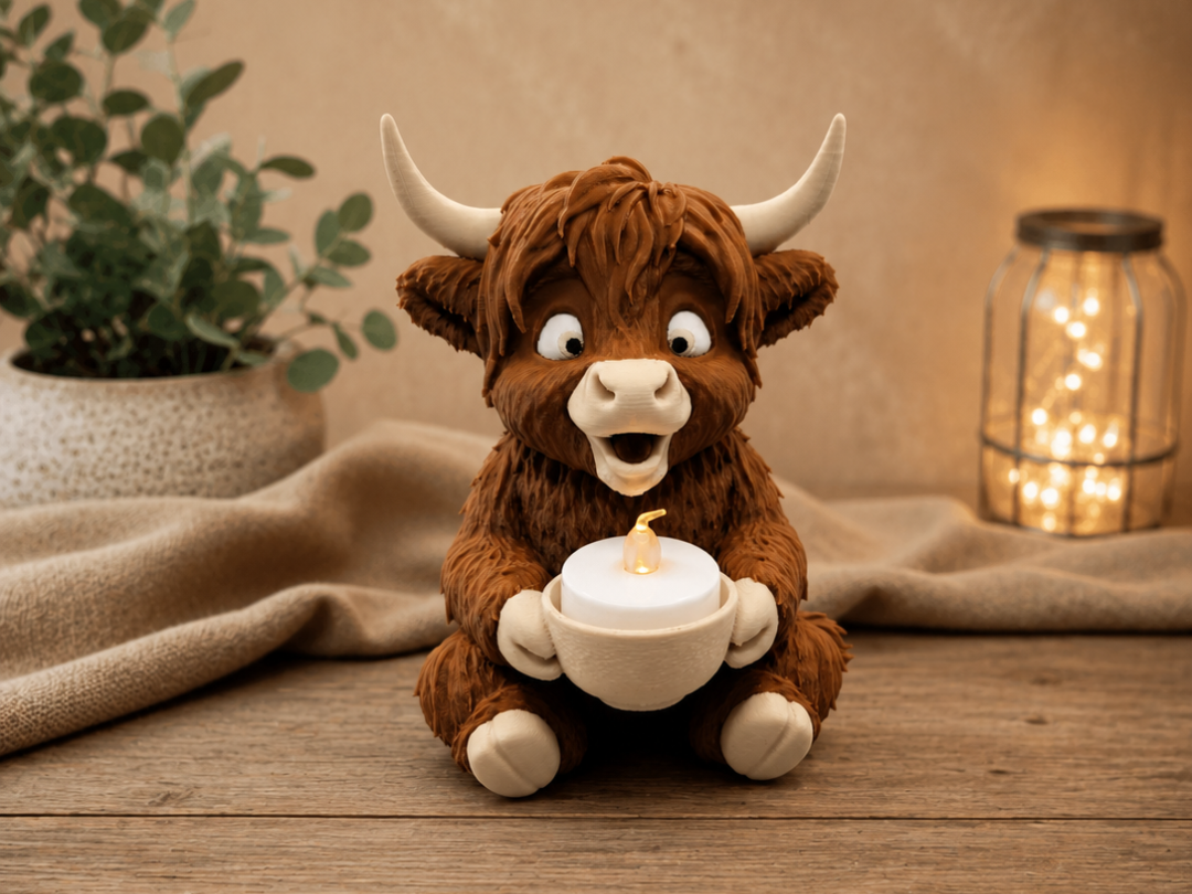 Cute furry Highland Cow  Tealight Holder