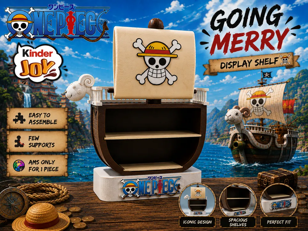 Estante o repisa: Going Merry – One Piece Kinder Joy Display Shelf. Referencia del modelo original.