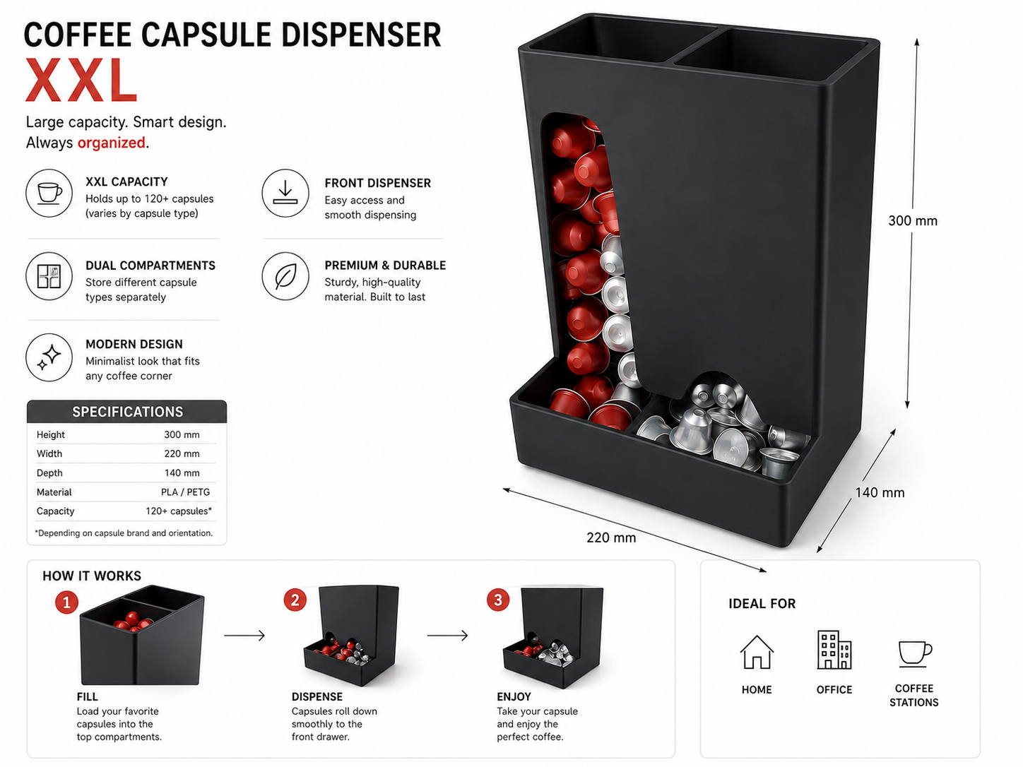 XXL Capsule Dispenser | Dual Compartment