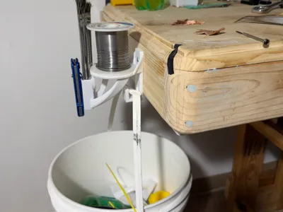 Desk-Mounted Solder Spool Holder + Bucket Hook