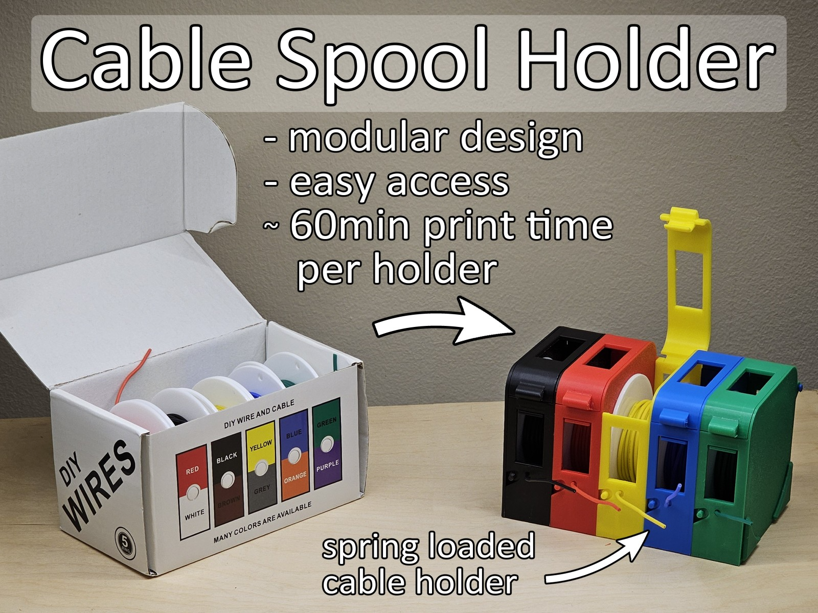Modular wire spool holder with anti-retract