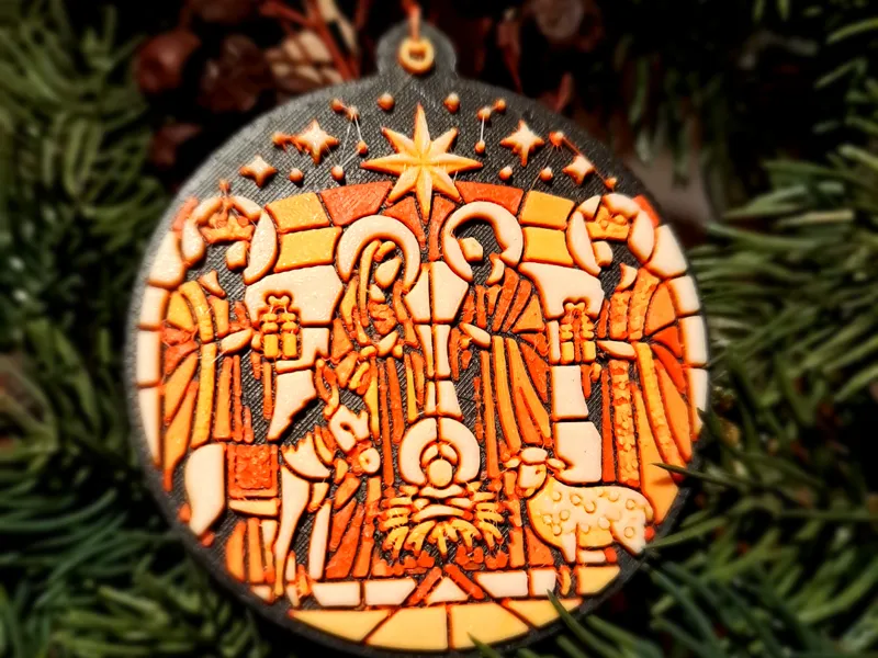 Christmas Tree Ornament Nativity Scene Stained Gla