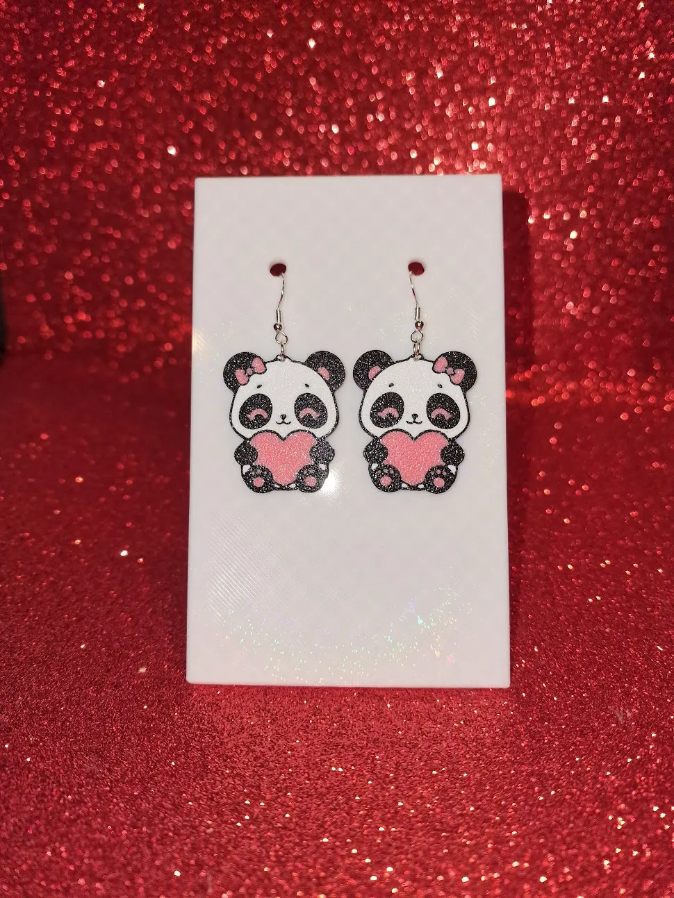Panda in love earrings view 2