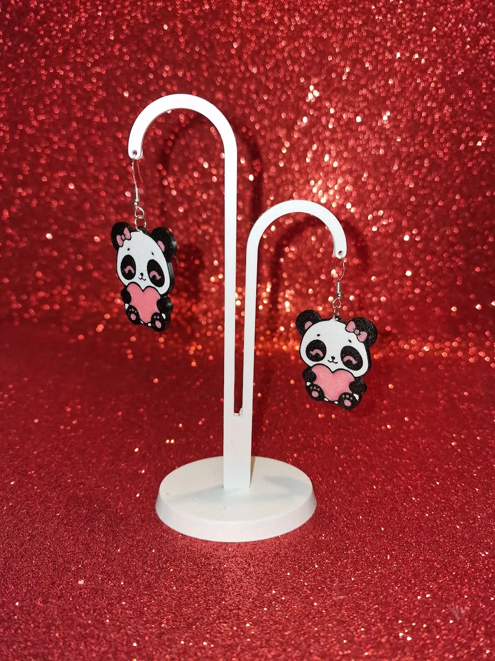 Panda in love earrings view 3