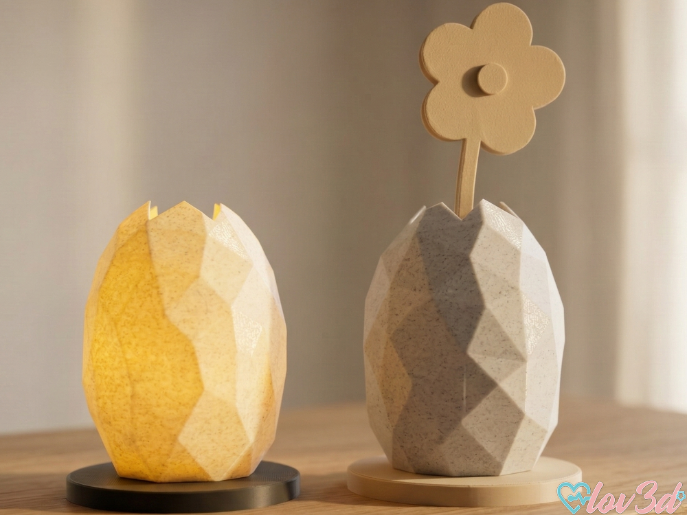 Low Poly Egg Set: Lamp & 3D Flower